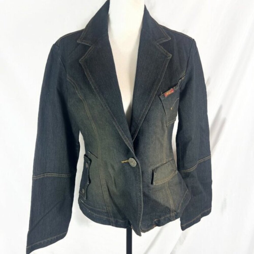 Mecca Femme Blue Denim Jacket Womens Large Button Front Preppy